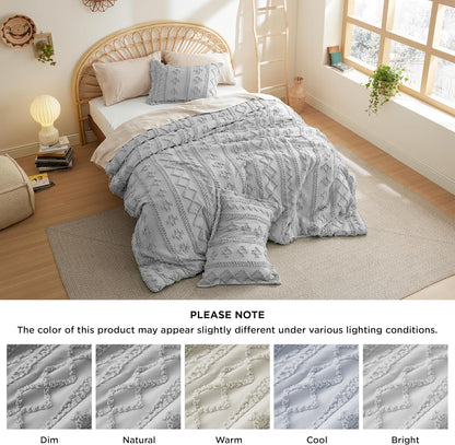 Tufted Boho Comforter Set Queen Size
