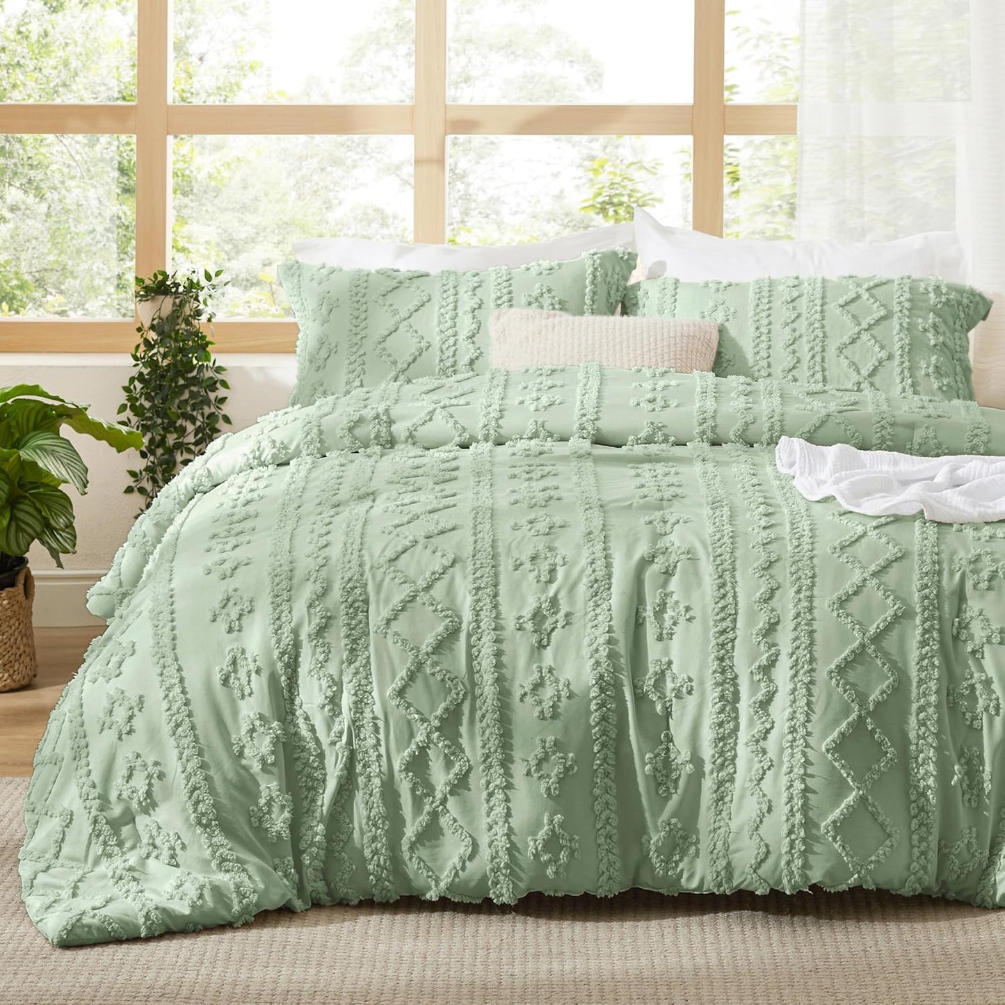 Tufted Boho Comforter Set Queen Size