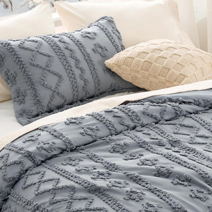 Tufted Boho Comforter Set Queen Size