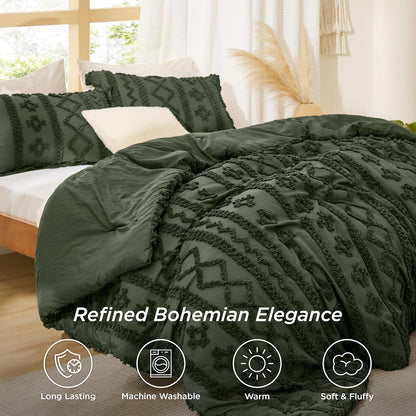 Tufted Boho Comforter Set Queen Size
