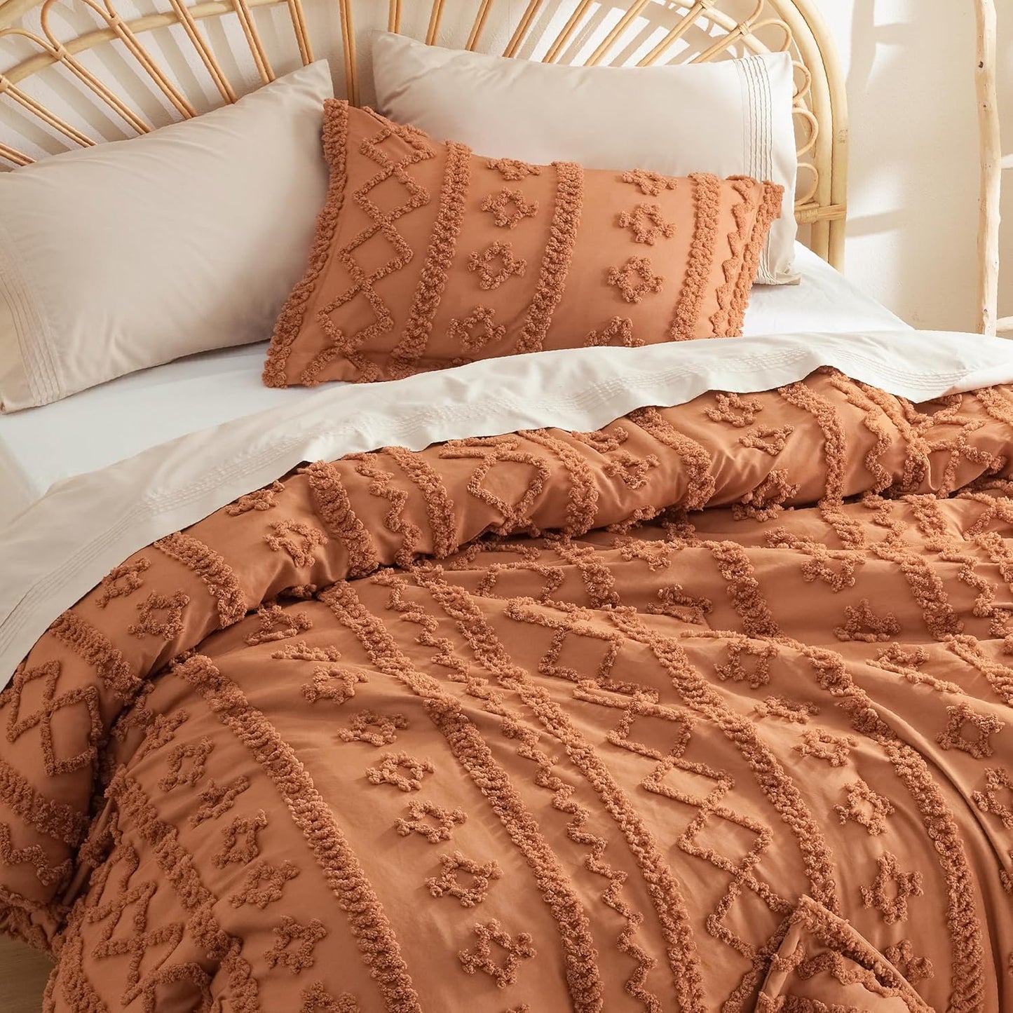 Tufted Boho Comforter Set Queen Size