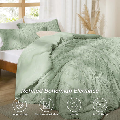 Tufted Boho Comforter Set Queen Size