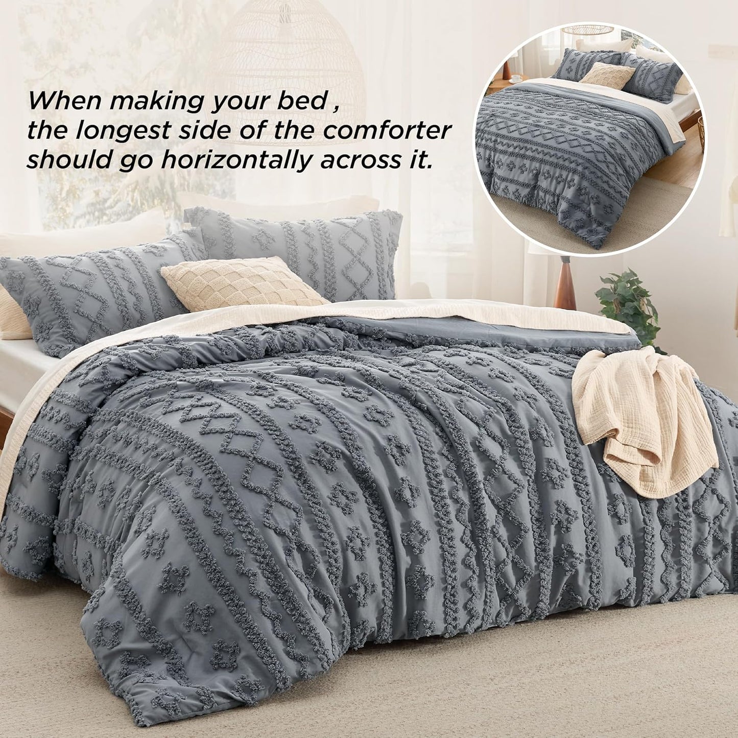 Tufted Boho Comforter Set Queen Size