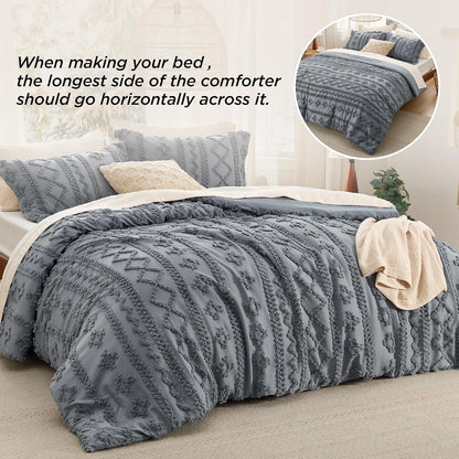 Tufted Boho Comforter Set Queen Size