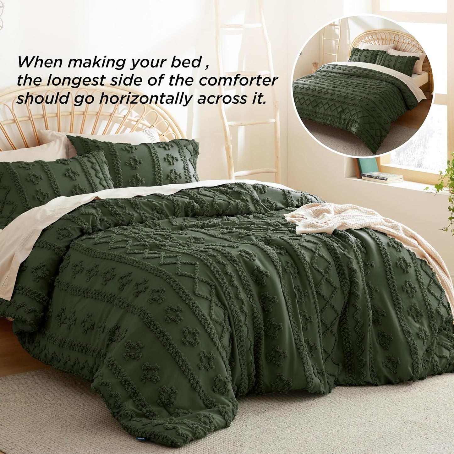 Tufted Boho Comforter Set Queen Size