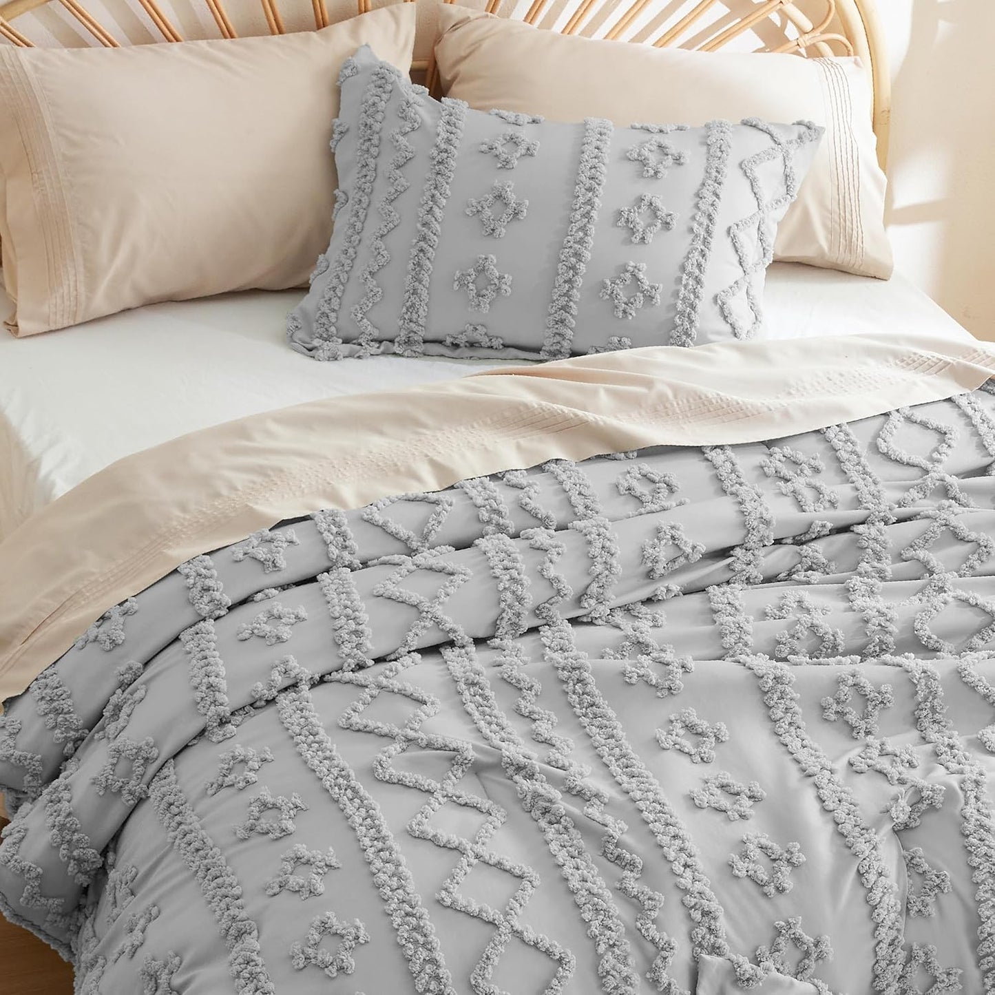 Tufted Boho Comforter Set Queen Size