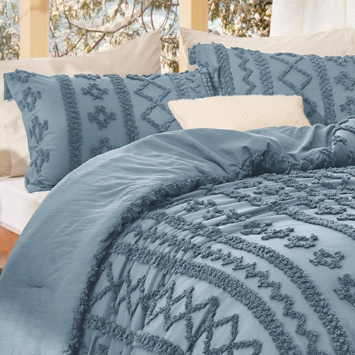 Tufted Boho Comforter Set Queen Size