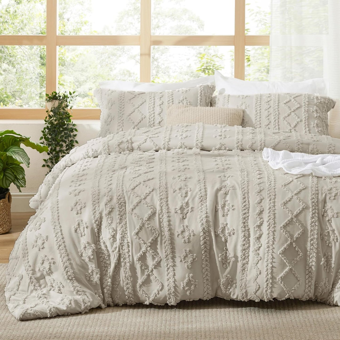 Tufted Boho Comforter Set Queen Size