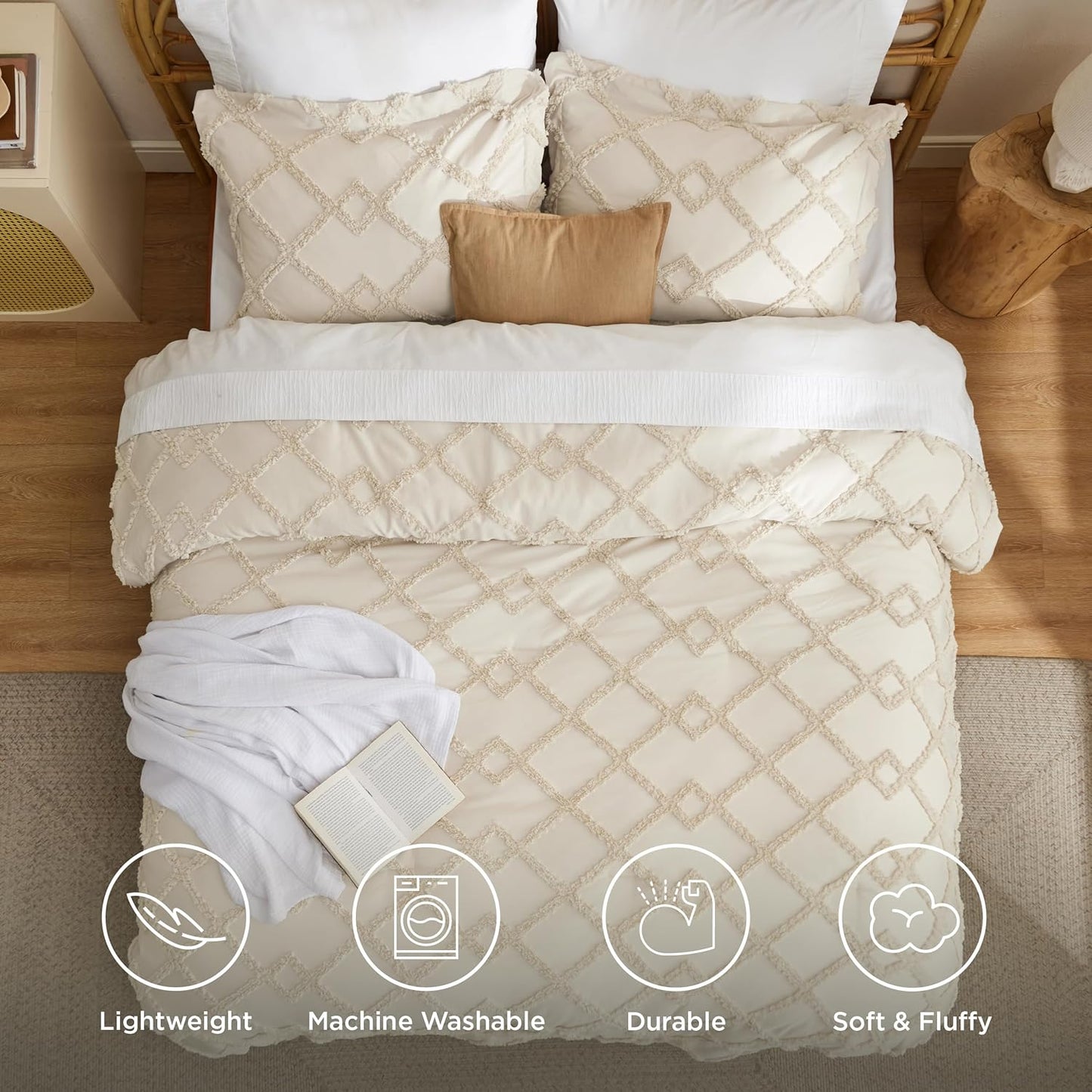Tufted Boho Comforter Set Queen Size