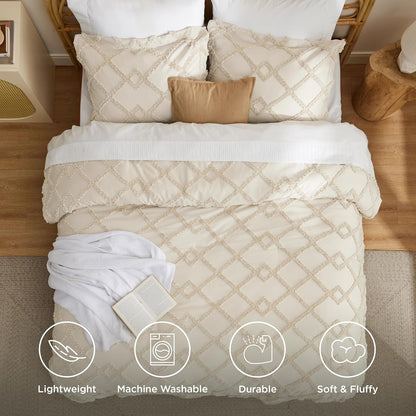 Tufted Boho Comforter Set Queen Size