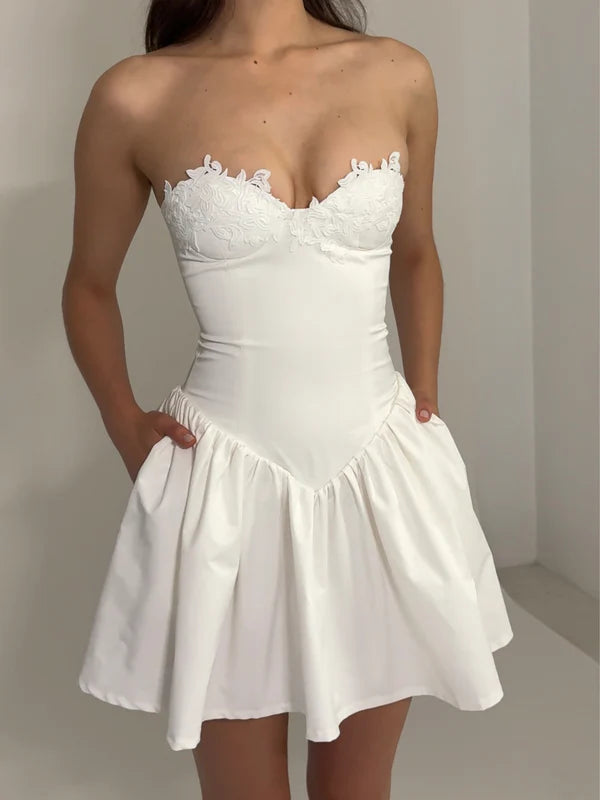 Sacha Red Lace Drop Waist Corset Puffy Mini Dress