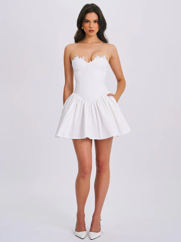 Sacha Red Lace Drop Waist Corset Puffy Mini Dress
