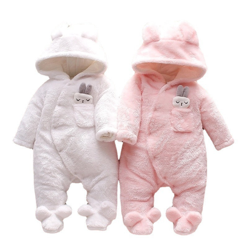 Baby Winter Snowsuit Bear Romper Hooded Jumpsuit Fleece Warm Coat For Unisex 0-24M