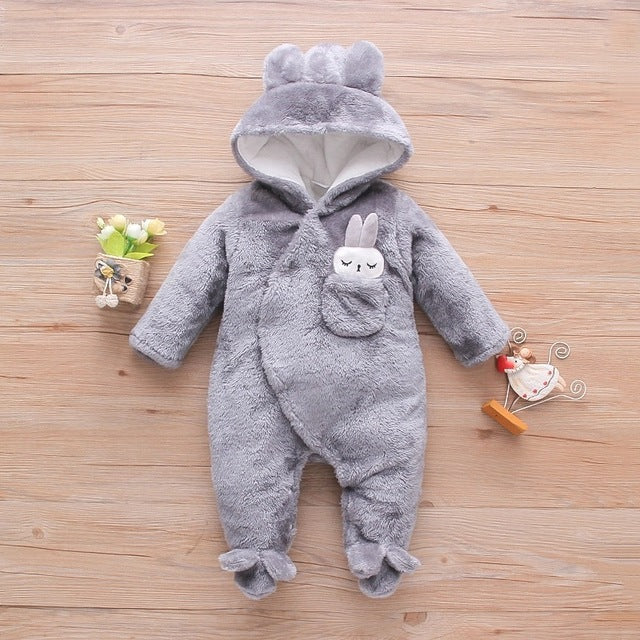 Baby Winter Snowsuit Bear Romper Hooded Jumpsuit Fleece Warm Coat For Unisex 0-24M