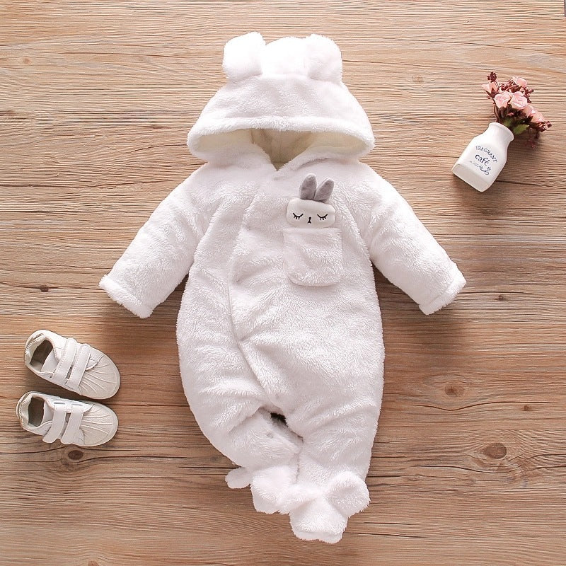 Baby Winter Snowsuit Bear Romper Hooded Jumpsuit Fleece Warm Coat For Unisex 0-24M