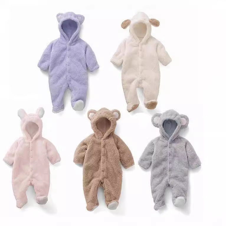 Baby Winter Snowsuit Bear Romper Hooded Jumpsuit Fleece Warm Coat For Unisex 0-24M