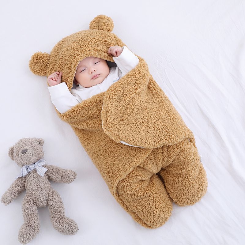 Ultra-Soft Fluffy Plush Baby Sleep Sack - Infant Bear Swaddle Sleeping Bag