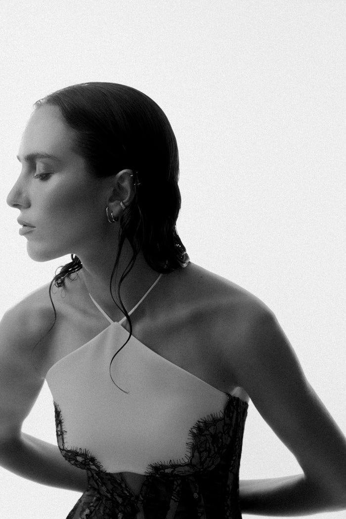 Satin and lace corset maxi dress