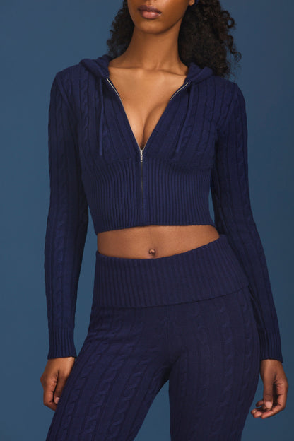 Cable-Knit Zip-Up Hoodie