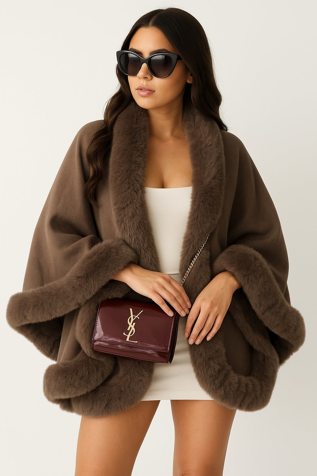 ‘VIP’ Faux Fur Cape - White